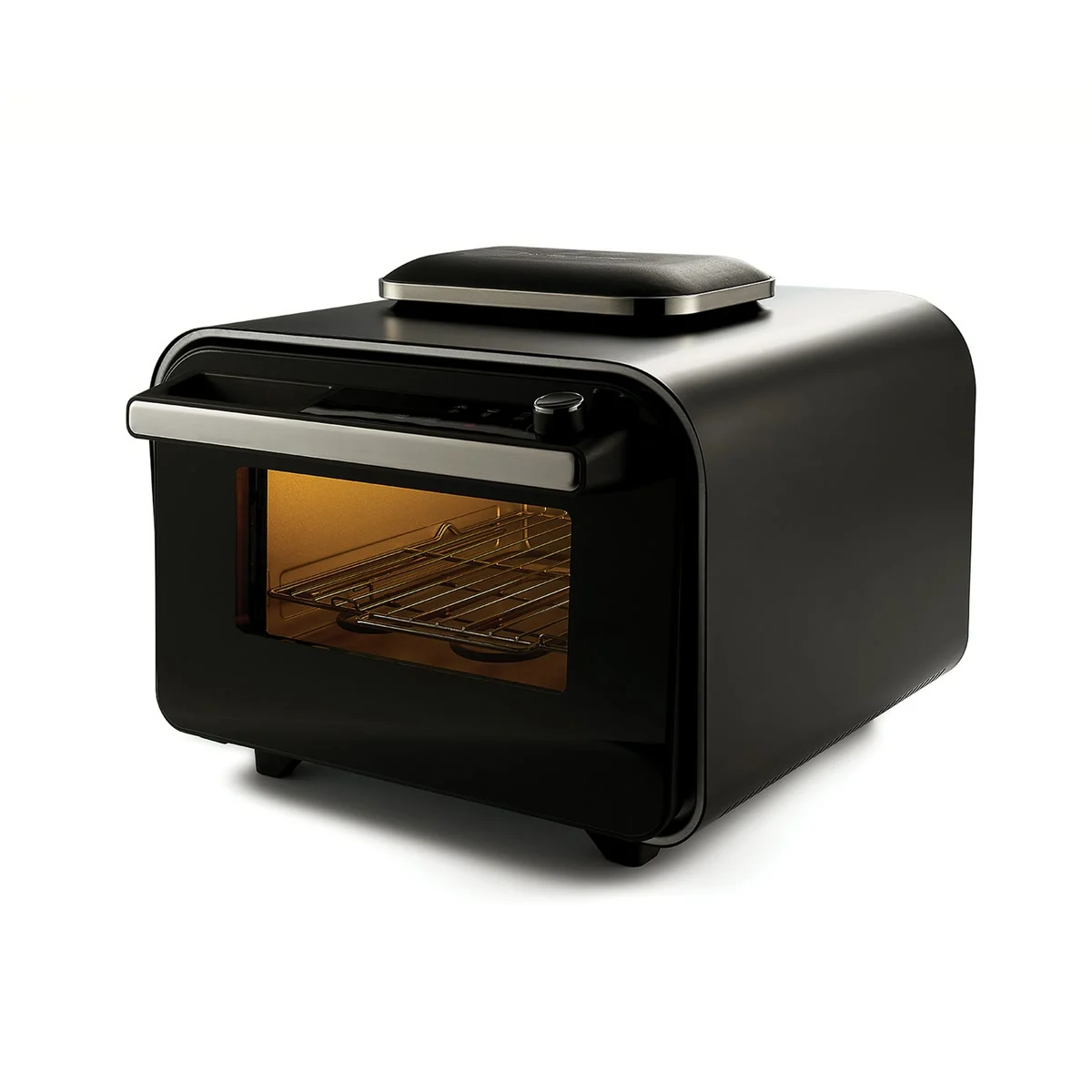 riviera&bar QFP550 noir mat de trois quarts, porte vitrée et intérieur éclairé