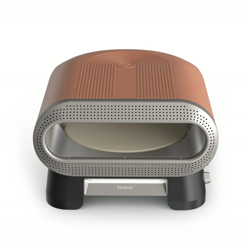 Tefal Pizza Pronto de face : l’ouverture et la pierre ronde