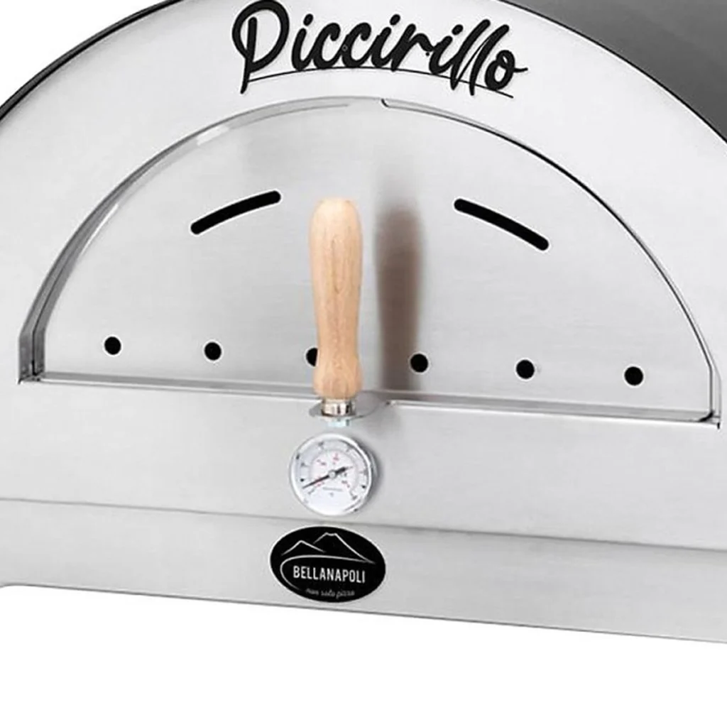 La porte en inox du Bellanapoli Piccirillo, sa poignée en bois et son thermomètre