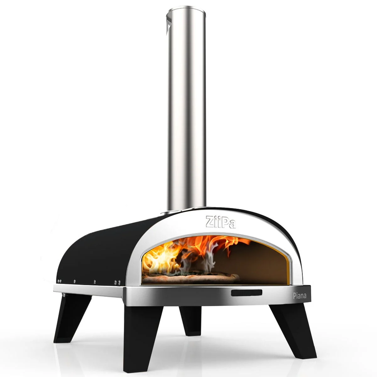ZiiPa Piana coloris Charbon de trois quarts, flammes et pizza visibles par l’ouverture